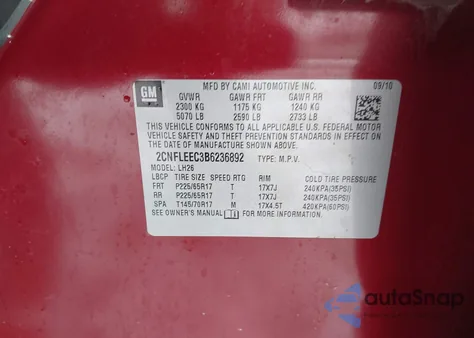 2011 Chevrolet Equinox 1Lt from USA, damaged, VIN 2CNFLEEC3B6236892